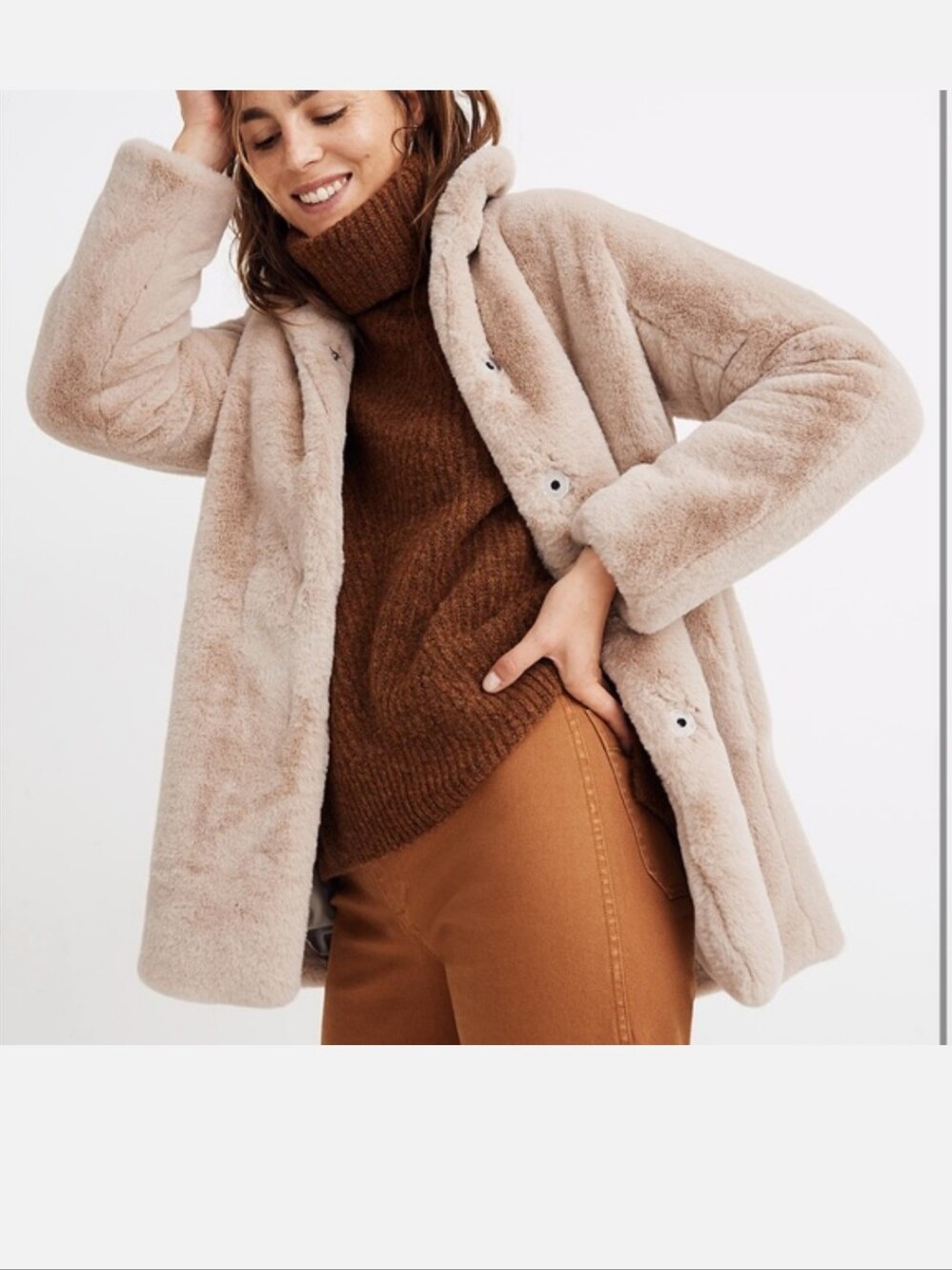 Madewell Cream Faux Fur Trench Coat